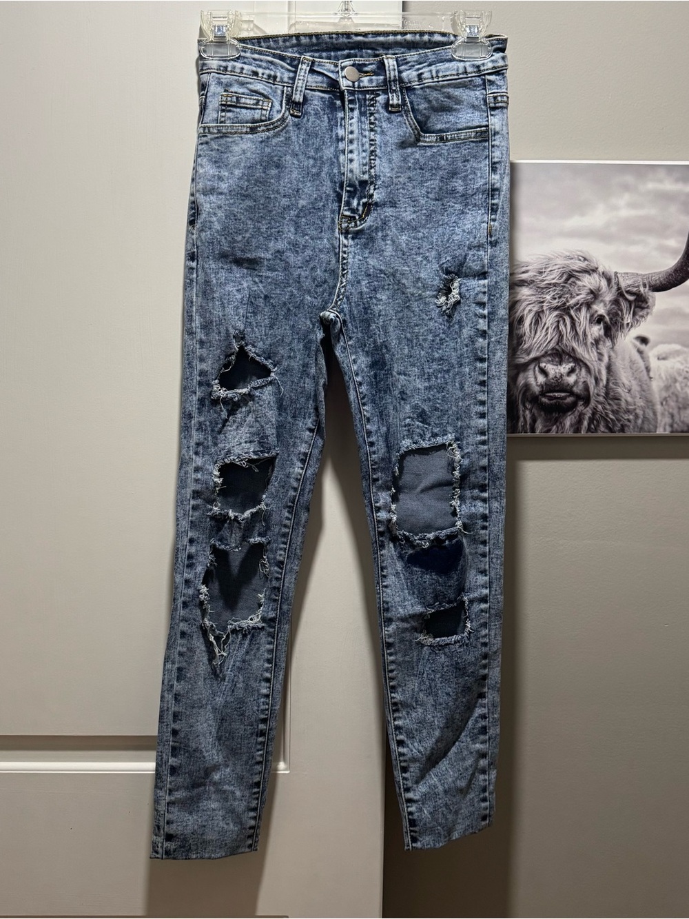 Shein high waisted acid wash ripped skinny jeans